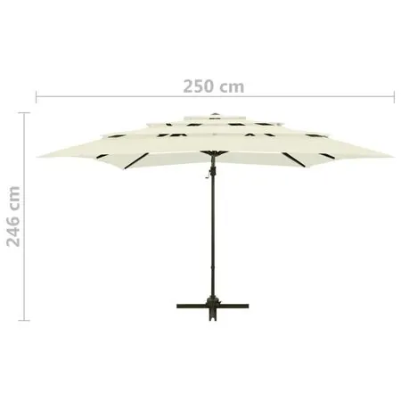  Umbrelă de soare 4 niveluri, stâlp aluminiu, nisipiu 250x250 cm