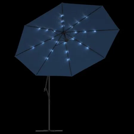  Umbrelă în consolă de grădină cu LED-uri, albastru azur, 350 cm