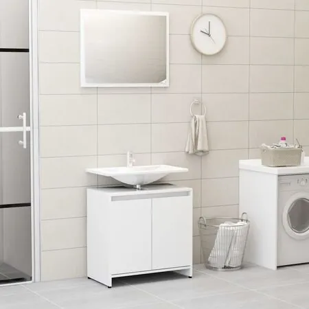  Set mobilier de baie, 4 piese, alb, lemn prelucrat