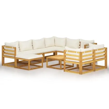  Set mobilier grădină cu perne 10 piese crem lemn masiv acacia