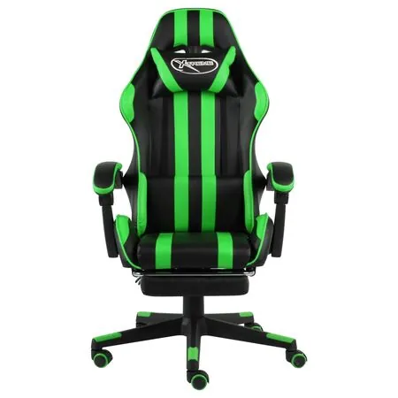  Scaun de racing suport picioare negru/verde piele ecologică