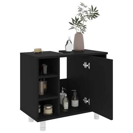  Dulap de baie, negru, 60 x 32 x 53,5 cm, lemn prelucrat