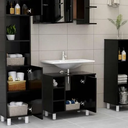  Dulap de baie, negru, 60 x 32 x 53,5 cm, lemn prelucrat