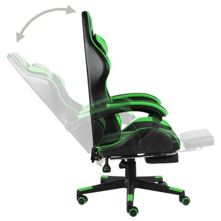  Scaun de racing suport picioare negru/verde piele ecologică