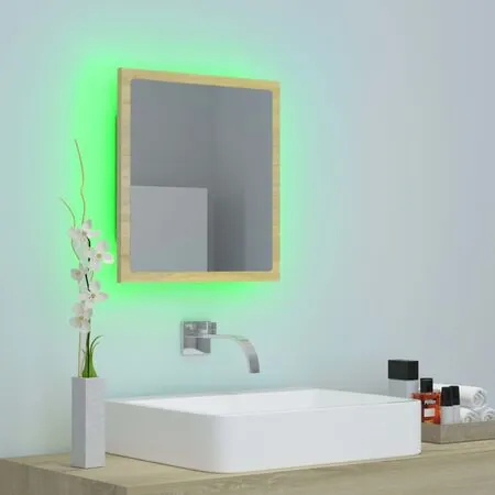  Oglindă de baie cu LED, stejar sonoma, 40x8,5x37 cm, acril