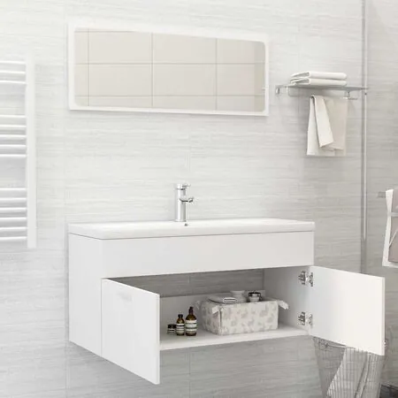  Set mobilier de baie, 2 piese, alb, PAL