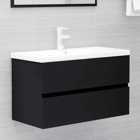  Set mobilier de baie, 2 piese, negru, PAL