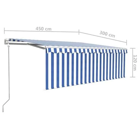  Copertină retractabilă automat cu stor, albastru&alb, 4,5x3 m 