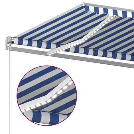  Copertină retractabilă manual LED, albastru și alb, 600x350 cm