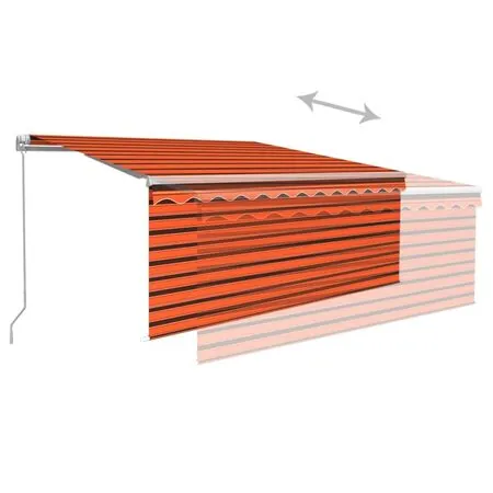  Copertină retractabilă manual cu stor portocaliu&maro 3,5x2,5 m  