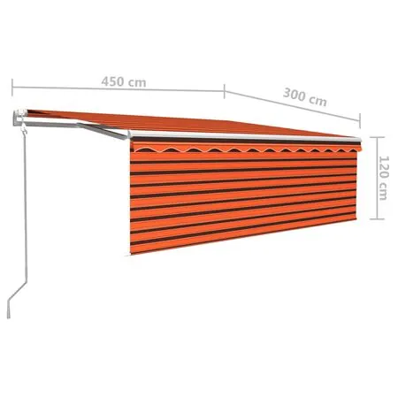  Copertină retractabilă automat cu stor, portocaliu&maro 4,5x3 m 