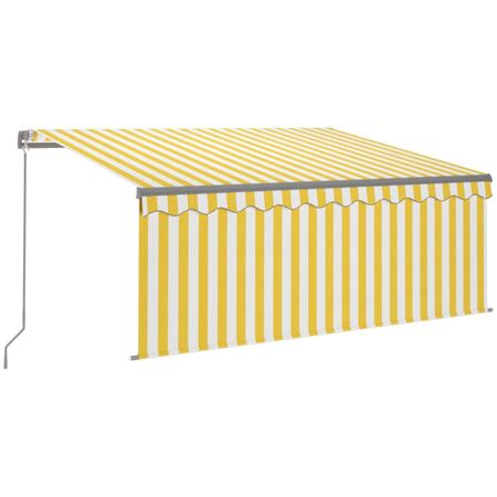  Copertină retractabilă manual cu stor, galben&alb, 3,5x2,5 m