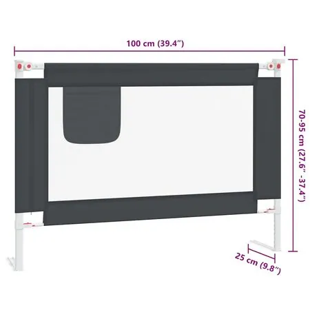  Balustradă de protecție pat copii, gri închis, 100x25 cm textil