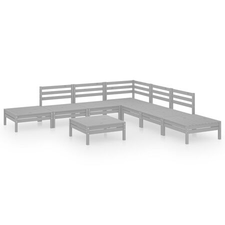  Set mobilier de grădină, 8 piese, gri, lemn masiv de pin