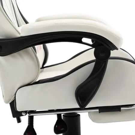  Scaun de racing cu suport picioare, negru/alb, piele ecologică