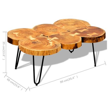  Măsuță de cafea, 35 cm, 6 butuci, lemn masiv de acacia