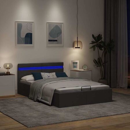  Cadru pat hidraulic cu LED, gri închis, 120x200 cm, textil 