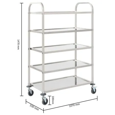  Cărucior de bucătărie 5 niveluri 107x55x147 cm oțel inoxidabil