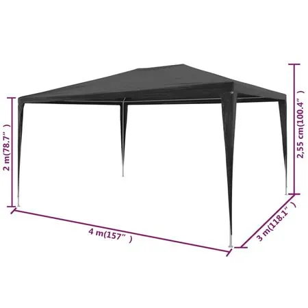  Cort de petrecere, antracit, 3 x 4 m, PE