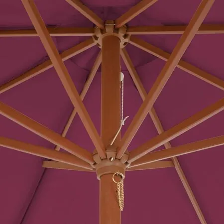  Umbrelă de soare exterior, stâlp din lemn, 300 cm, roșu bordo