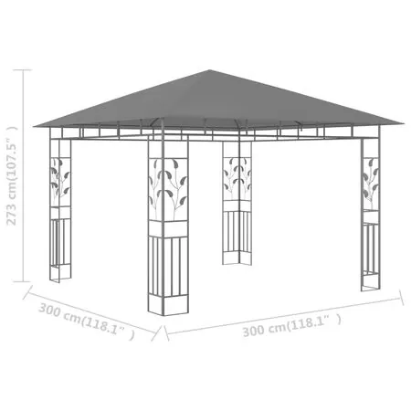  Pavilion cu plasă anti-țânțari, antracit, 3x3x2,73 m, 180 g/m²
