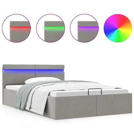  Cadru pat hidraulic ladă LED gri deschis 140x200 cm textil 