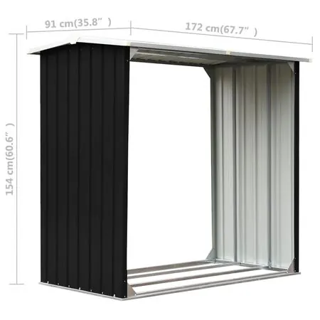  Șopron depozitare lemne antracit 172x91x154 cm oțel galvanizat