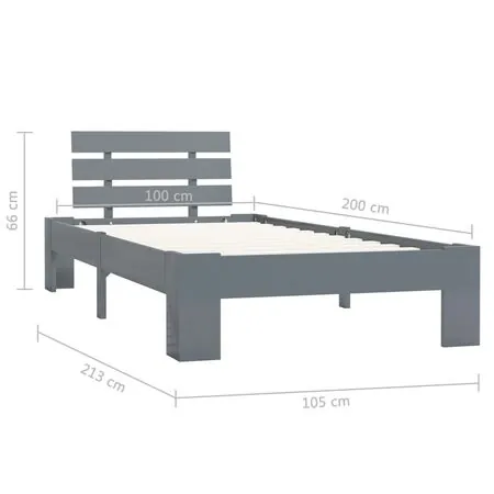  Cadru de pat, gri, 100 x 200 cm, lemn masiv de pin