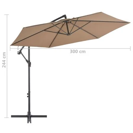  Umbrelă consolă de grădină cu stâlp din aluminiu, taupe, 300 cm