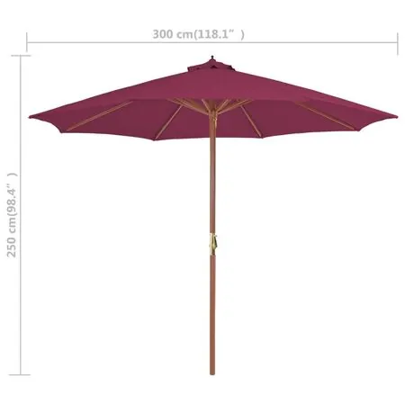  Umbrelă de soare exterior, stâlp din lemn, 300 cm, roșu bordo