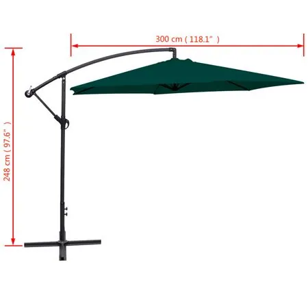  Umbrelă de soare de grădină în consolă, verde, 3 m
