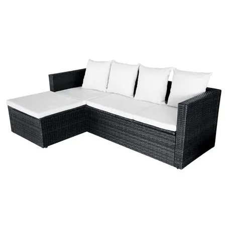  Set mobilier de grădină cu perne, 4 piese, negru, poliratan