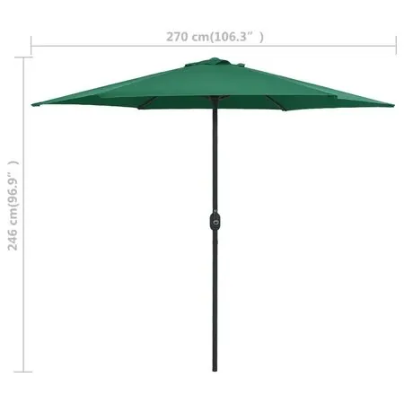  Umbrelă de soare cu stâlp din aluminiu, verde, 270x246 cm