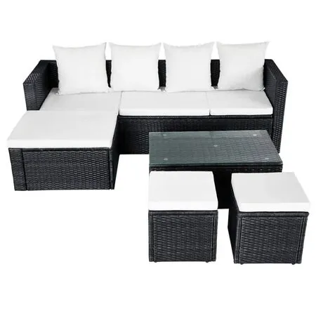  Set mobilier de grădină cu perne, 4 piese, negru, poliratan