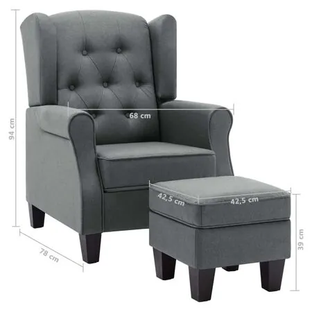  Fotoliu cu taburet pentru picioare, gri deschis material textil