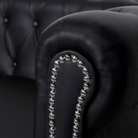  Canapea Chesterfield cu 3 locuri, piele artificială, negru  