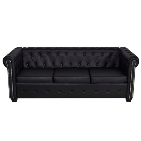  Canapea Chesterfield cu 3 locuri, piele artificială, negru  