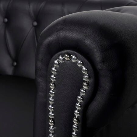  Canapea Chesterfield cu 3 locuri, piele artificială, negru  