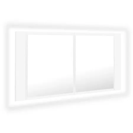 Dulap de baie cu oglindă și LED, alb, 90x12x45 cm acril