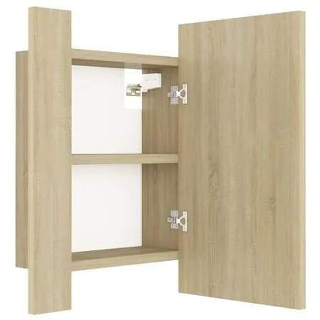  Dulap de baie cu oglindă și LED, stejar Sonoma, 40x12x45 acril