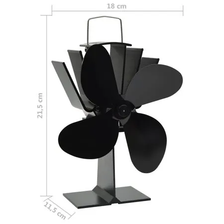  Ventilator de sobă cu alimentare termică, 4 palete, negru