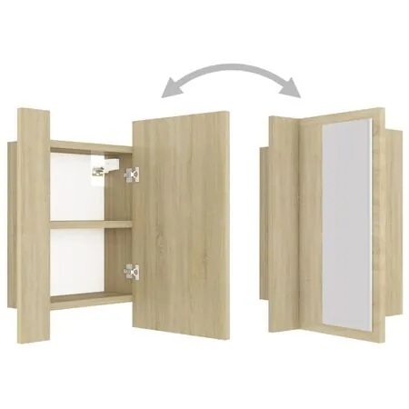  Dulap de baie cu oglindă și LED, stejar Sonoma, 40x12x45 acril