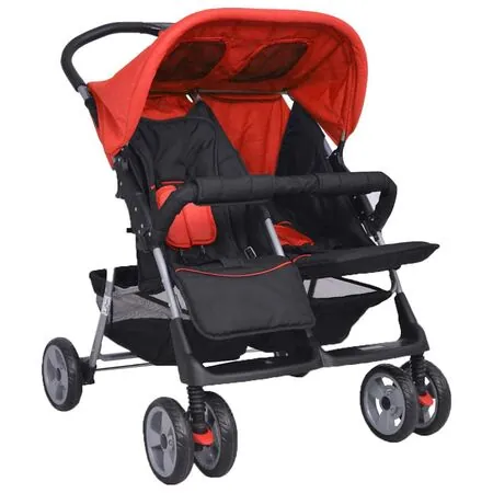  Cărucior dublu din oțel, roșu și negru