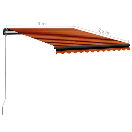  Copertină retractabilă manual LED portocaliu și maro 300x250 cm