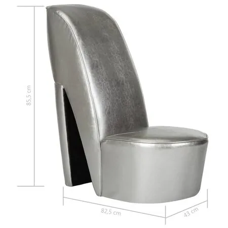  Scaun, design toc înalt, argintiu, piele ecologică