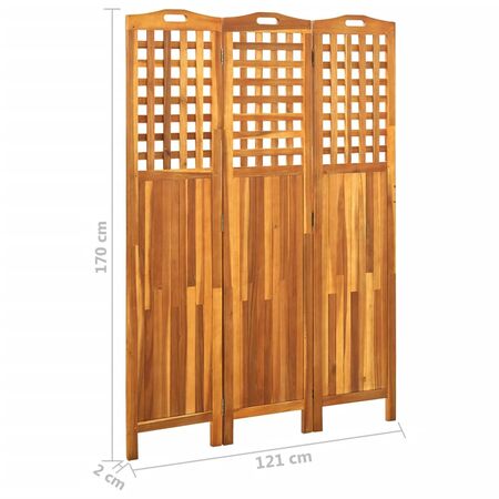  Paravan de cameră cu 3 panouri, 121x2x170 cm, lemn masiv acacia
