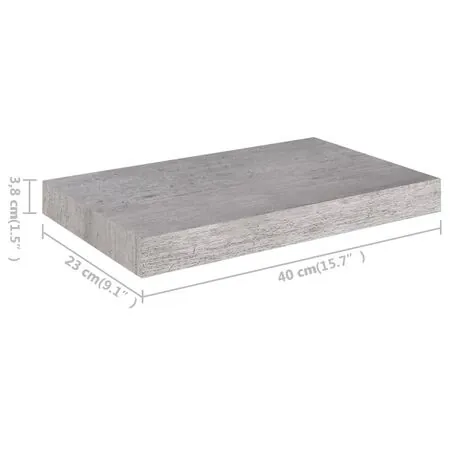  Raft de perete suspendat, gri beton, 40x23x3,8 cm, MDF