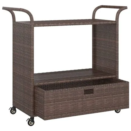  Cărucior de bar cu sertar, maro, 100x45x97 cm, poliratan