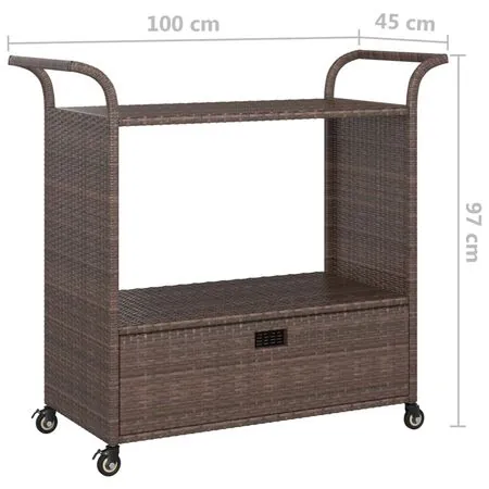  Cărucior de bar cu sertar, maro, 100x45x97 cm, poliratan