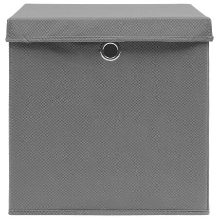  Cutii depozitare cu capac, 4 buc., gri, 28x28x28 cm
